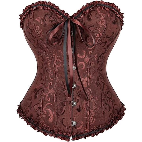 UN Damkorsetter Snörning Benad Overbust Korsett Bustier Lingerie Satin Blommig Bustier Bodyshaper Topp S-7XL Brun Medium