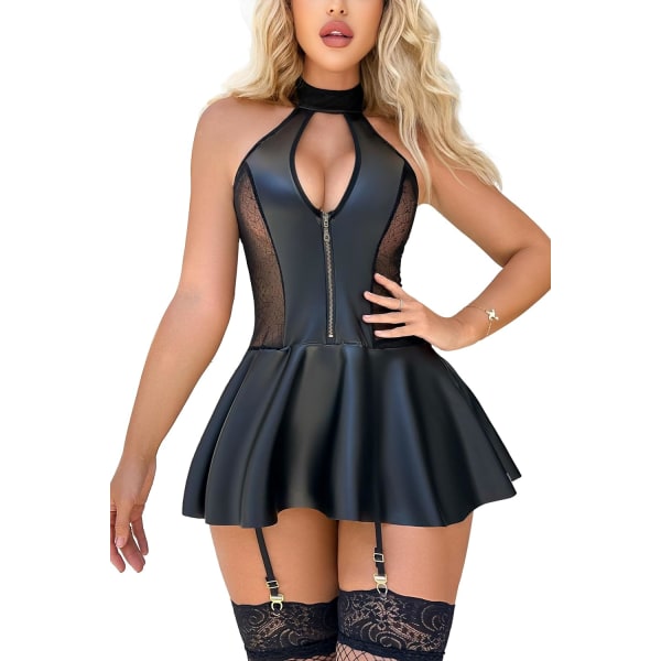 EXY Damkorsett Lingerie Bodysuit Set Sexig Wet Look Lackläder Teddy Babydoll Lingerie Boudoir Outfits Clubwear  Stor