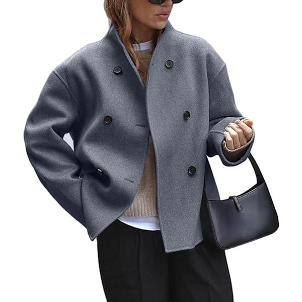 gung Damjacka för kvinnor med ståkrage, vinter, långärmad, ullblandning, kort, dubbelknäppt, peacoat, blazer, ytterkläder