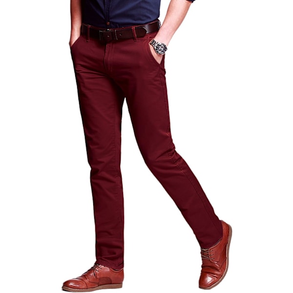 ch herr Slim Tapered Stretchy Casual byxor 8103 Mörk Röd 40W x 31L