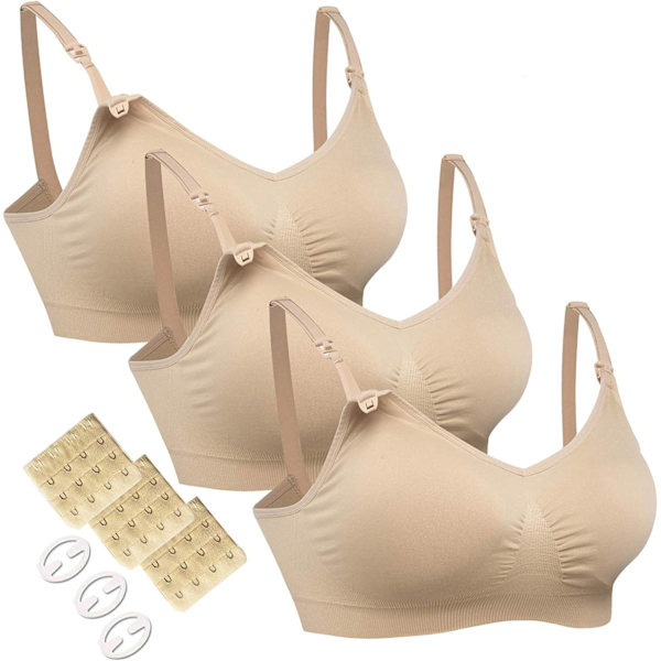 ISH Gravid Sömnlös Amningsbehå med Kuddar Cami Tank Top med Spänne Framtill för Enkel Amning med Kuddar Hylla-Behå 05 Solid: Beige X-Large
