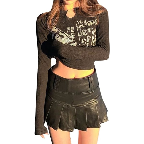 Grunge långärmad tröja vintage grafisk tryck crop top Fairycore Grunge tees toppar 90-tal E Girl Streetwear