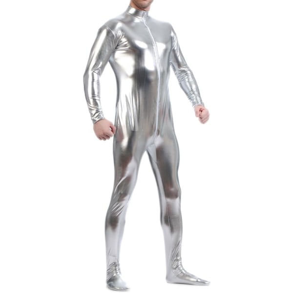 ksmile Unisex Metallic Bodysuit Zentai utan huva Vuxen Blank En Delad Spandex Body Suit Halloween Kostym Silver X-Large
