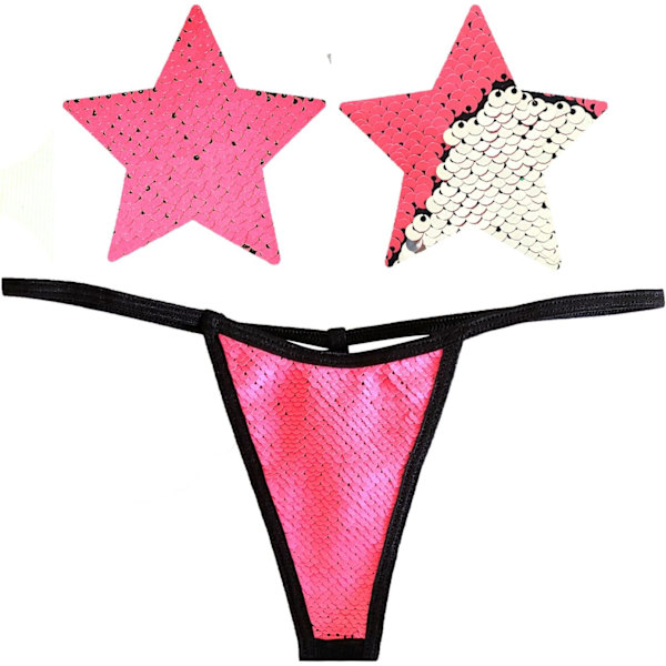 en naken Naughty Nix G-string med matchande Nipztix Pasties rosa och vit