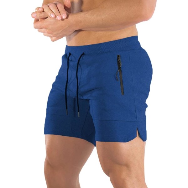 YM 5-tums gymträningsshorts för män, passande joggingbyxor för bodybuilding Löpträning med blixtlåsfickor Royal Blue Medium