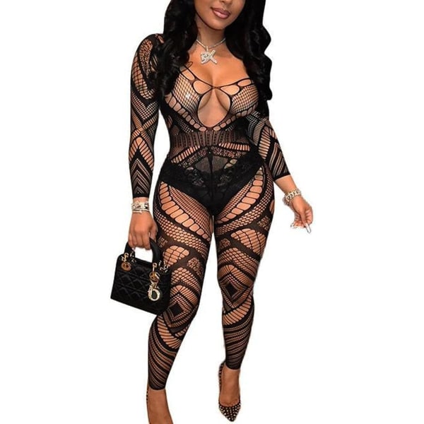 tifo Fishnet Bodystocking Plus Size Grenlös Bodysuit Lingerie för Kvinnor Svart Dzj En Storlek