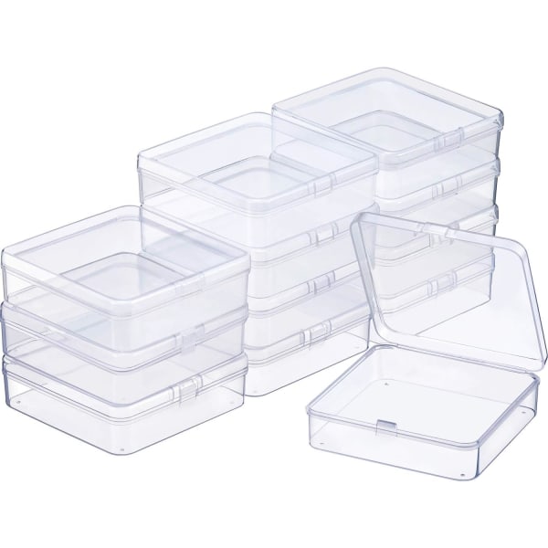 INIOR 12-pack klara plastpärlor förvaringsbehållare Box med gångjärnslock för pärlor och mer (5,2 x 3,03 x 1,18 tum) 3,70 x 3,70 x 1,18 tum