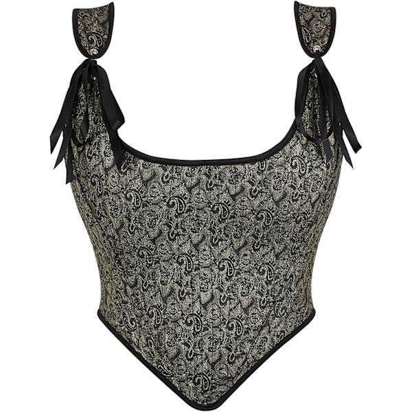 ay Dam Vintage Asymmetrisk Fåll Överbyst Korsett Tie Front Lace-up Rygg Bustier Shapewear Topp Svartguld XX-Large