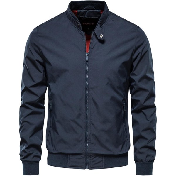 's Stand Collar Bomberjacka Outdoor Coat Casual Solid Outwear Business Jacka Mörkblå Medium