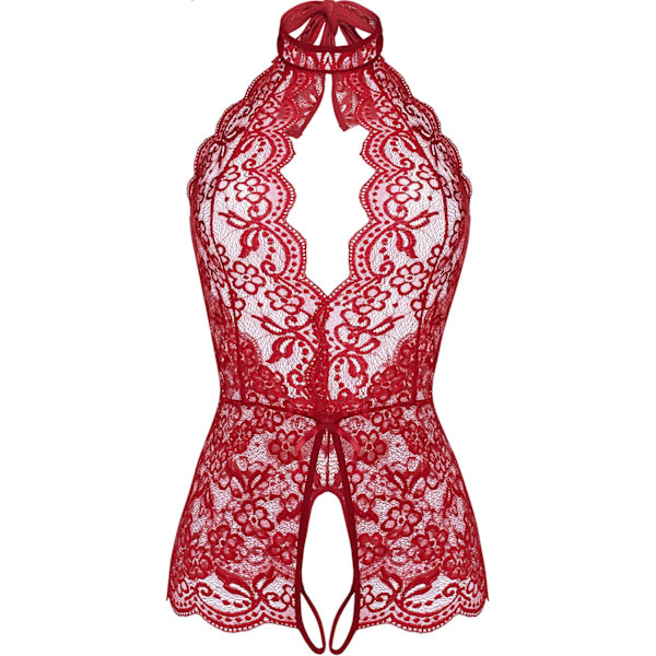 LO VITA Dam Lingerie Spets Bodysuit En Delig Babydoll Teddy Chemise Nattkläder Vinröd X-Large