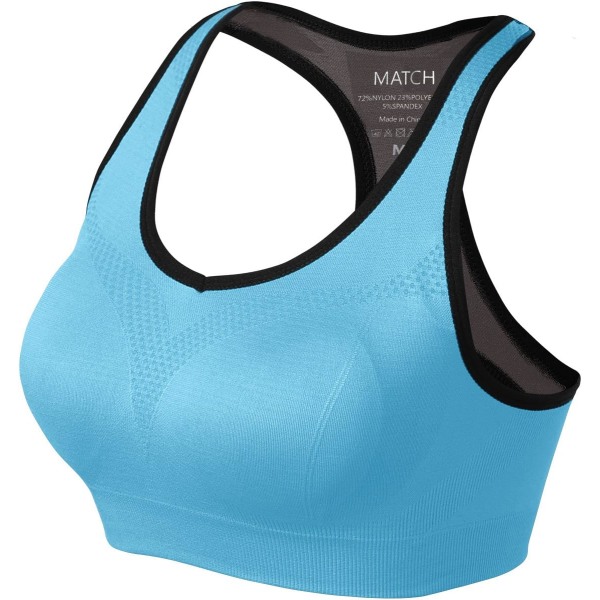 ch Damsporthållare Trådlös Sömlös Vadderad Racerback Yogabhå för Träning Gym Aktivkläder med Avtagbara Kuddar #0001 Himmelblå Medium