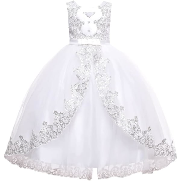 Cosplay Elegant Flower Glown Dress för flickor Young Adult Fashion Bow Flower Barn Fest Festival Åldrar 4-12 år Gammal Vit 10 år