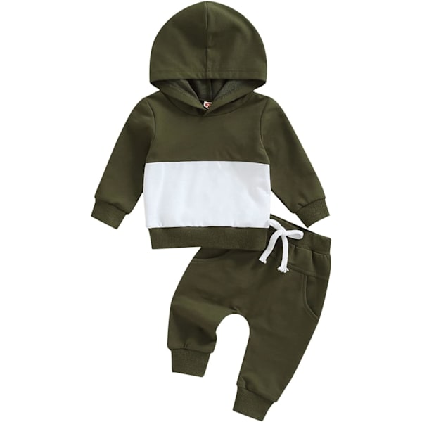 esoull Pojktröjor Patchwork Sweatshirt Långärmad Toppar Solida Byxor Outfit Höst Vinter Baby Huvtröja Klädset