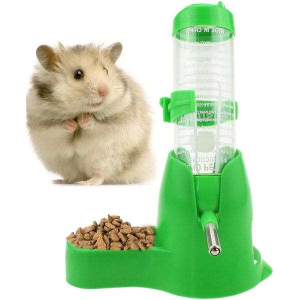 WEIC Vattenflaskor för små djur, 3 i 1 droppfri hamster vattenflaska fristående små husdjur vattenautomat med stativ grön 125 ml