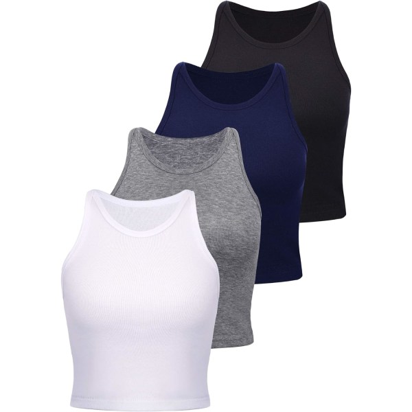 4 st Basic Crop Tank Tops Dam Sleeveless Racerback Crop Tops Sport Crop Tops för Dam Tjejer Daglig Användning