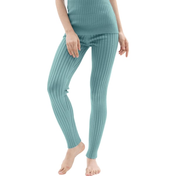 Kvinnor Solid Ribbstickad Stretchiga Leggings med hög midja Byxor Varm tröja Tights Jadeblå Medium