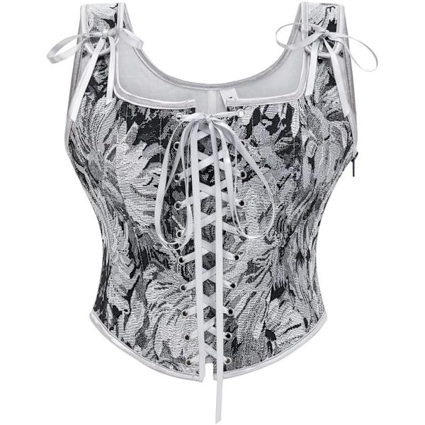 vila.Y Fashion Dam Sexy Vintage 1920-talets Renässans Spets Trim Korsett Bustier Grå Daisy Medium