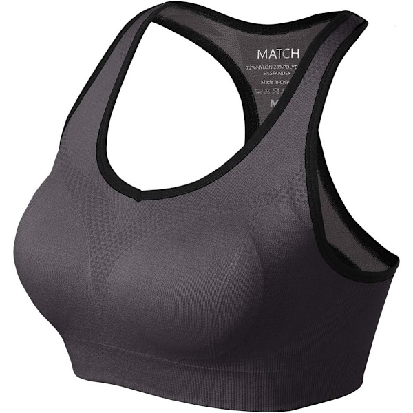 ch Dam Sport-bh Trådlös Sömlös Vadderad Racerback Yoga-bh för Träning Gym Aktivkläder med Avtagbara Kuddar #0001 Grå Brun Medium