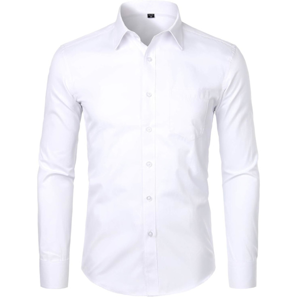 OYAA herr långärmad skjorta enfärgad slim fit casual business formell knapp upp skjortor med ficka mikro twill W Small
