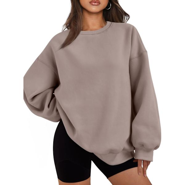 Kvinnors Oversized Fleece Sweatshirts Långärmad Crew Neck Pullover Sweatshirt Casual Hoodie Toppar Coffeegrey Large