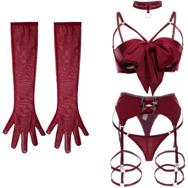 EAN Kvinnor Sexig Underkläder Rem Spets Teddy Babydoll Skir Bralette och Trosa Set Style-16 Large