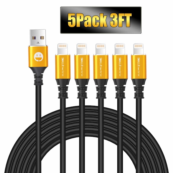 5ck iPhone-laddningskabel 3ft Premium Lightning-kabel USB-laddningssladd kompatibel med iPhone 11 Xs Max XR X 8 Plus 7 Plus 6 5 5s Plus SE iPad Pro i