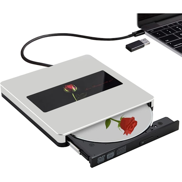 Extern CD DVD-enhet USB/Type-C Slim Portable CD DVD-brännare Spelare Slot i CD-Rom-enhet, Superdrive för Mac MacBook Air Pro Laptop Desktop PC Windows10