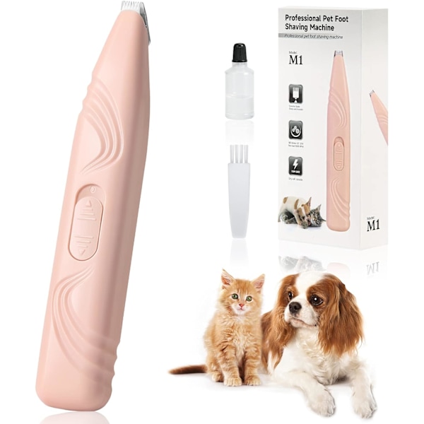 LOO Hundklotrimmers, Kattklotrimmers Lågbrus Sladdlös Elektrisk Mini Husdjursklippare för Små & Medelstora Husdjur (Rosa)