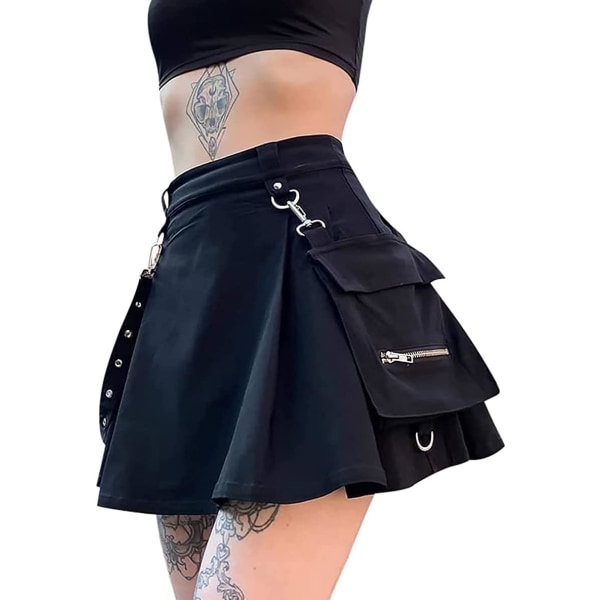 ALSANXUN Gothic plädade minikjolar för damer korta hög midja plädade kjolar Cargo Black X-Large