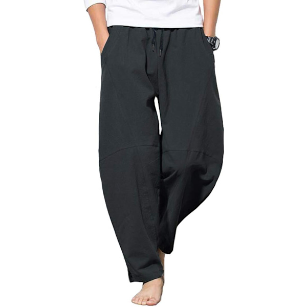 TNO Herr Casual Loose Lättvikt Elastisk Midja Yoga Strandbyxor Svart L( 34-36 Tum)