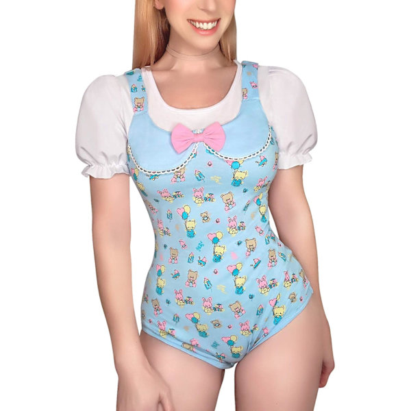 tleforbig Bomullsknapp i grenen Romper Onesie Pyjamas Body – Baby Cuties Blå 4X-Large