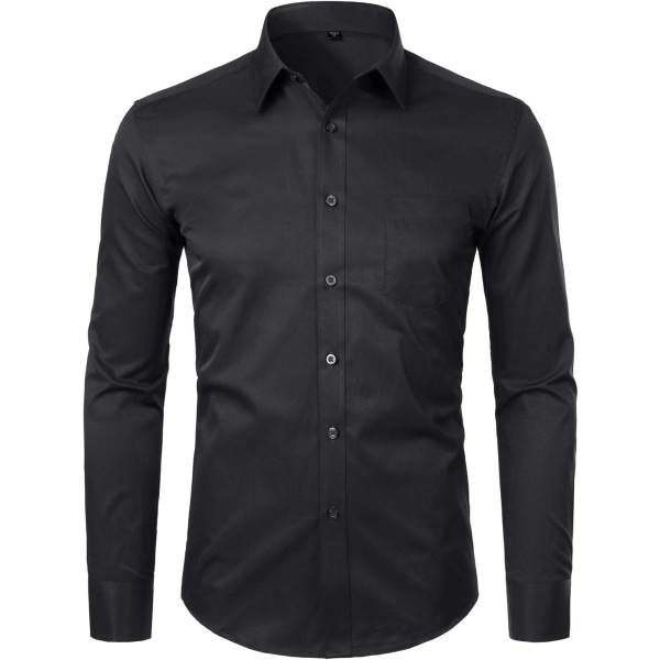 OYAA Långärmad herrskjorta Solid Slim Fit Casual Business Formella Button Up-skjortor med ficka Micro Twilled B Small