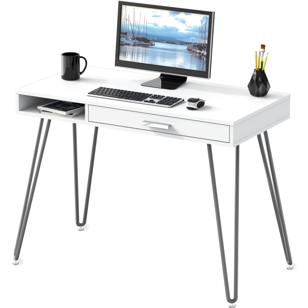 100cm Datorbord med Låda och Hårnålsben, Svart Vit