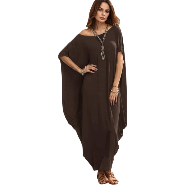 dusa Dam Boat Neck Dolman Sleeve Caftan Harem Oversized Maxi Klänning #1 Choklad Br Large