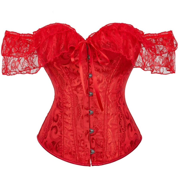 MMUO Korsetttopp för kvinnor med spetsärm Snörning Sexig Bustier Underkläder Waist trainer Kostym Toppar Röd 2 4X-Large