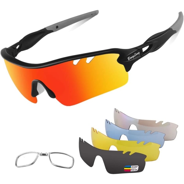Parized Sports Solglasögon Cykelsolglasögon för män kvinnor med 5 utbytbara linser för löpning Baseball Golfkörning