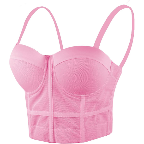 ACCI Dam Mesh Bustier Crop Top Push Up Korsett Toppar BH Svart Rosa Liten