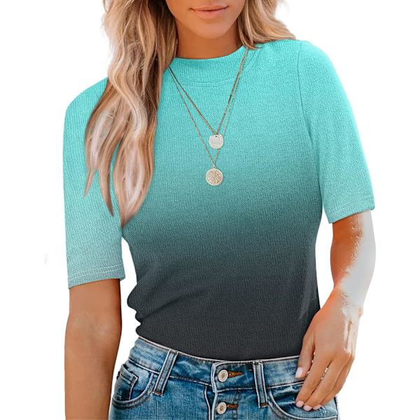 EFAN Dam Toppar Mock Turtleneck Kortärmad Dressy Casual Business Blusar L-ombre Blå Stor