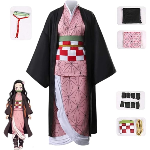 För Cosplay Demon Killer Vanquisher Komplett Anime Kostym Set Kimono Cardigan - Halloween Outfit För Unisex Vuxen Nezuko Large