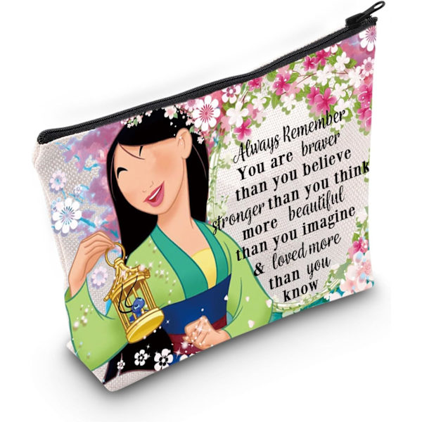 LO Mu Lan Kosmetisk sminkväska Mu Lan-fans Motiverande present Du är modigare starkare smartare än du tror Mulan Makeup Zipper Pouch Bag för kvinnor Gi
