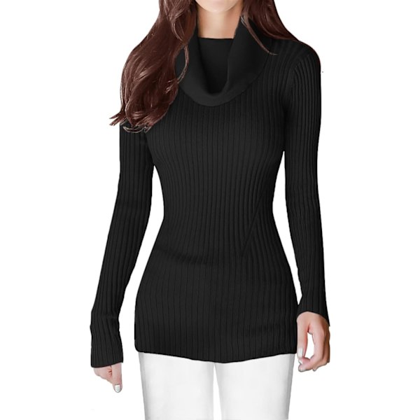 Kvinnors stretchiga krage stickad långärmad slim fit bodycon sexig tröja krage svart stor
