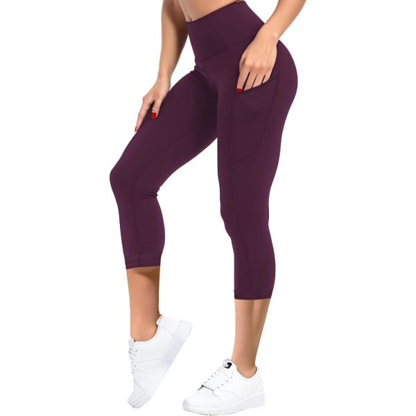 ch Dam High Waisted Active Yoga byxor med fickor Tummy Control Workout Buttery Soft Leggings Capris Dark Pur 3X-Large