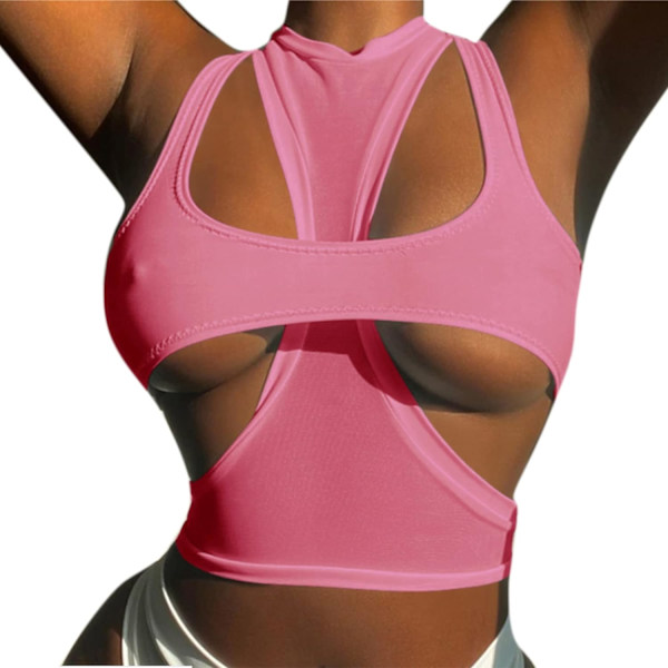 YC Dam Sexy Cut Out Underboob Crop Top 2 Piece Racerback Athletic Tank Top T-shirt Cami Streetwear