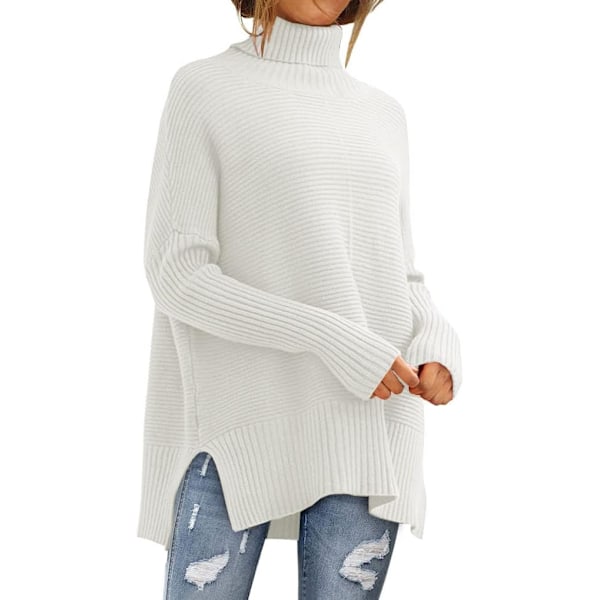 N Trendig Oversized Tröja med Hög Hals för Kvinnor Lång Stickad Mysig Pullover