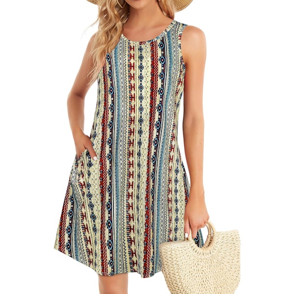 at Dam Sommarklänningar Strand Casual T-shirt Plus Size Blommig Kortärmad Lös Flytande Sommarklänningar Form Vertikala Ränder X-Large