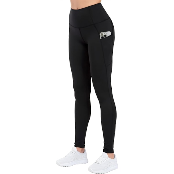 ch Dam High Waisted Active Yoga byxor med fickor Tummy Control Workout Buttery Soft Leggings Svart Large
