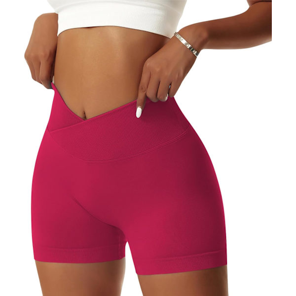 ie Dam Gym Shorts V Cross Elastisk Push Up Yoga Shorts Booty Scrunch Hög Midja Atletiska Leggings Röd X-Large