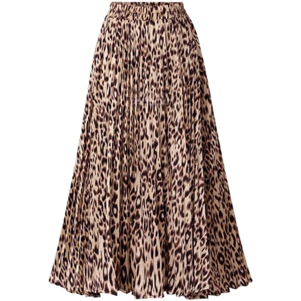 ens kjol leopardtryck midi långa rynkor kjolar hög midja a-linje kjolar gul xx-large