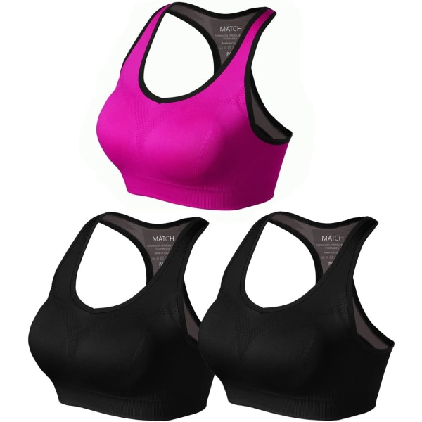 ch Sport-BH för kvinnor Trådlös, sömlös vadderad Racerback Yoga-BH för Workout Gym Activewear med avtagbara kuddar #0001 1 paket med 3 (bla XX-Large