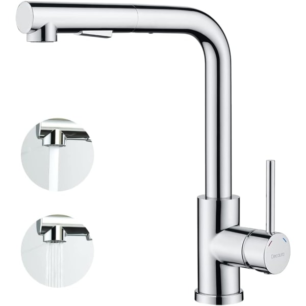 aura WELS köksblandare L-formad utdragbar tvättblandare 360° svängbar diskho kran 2-läges spray blyfri (Matt B Chrome
